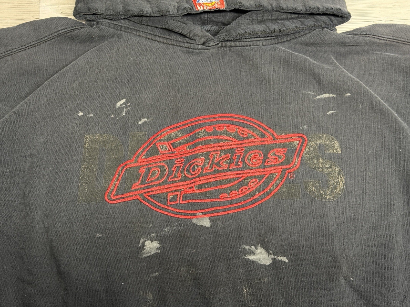 Dickies Thrashed Faded Black Pullover Hoodie Mens Size 2XL Embroidered Logo image 3