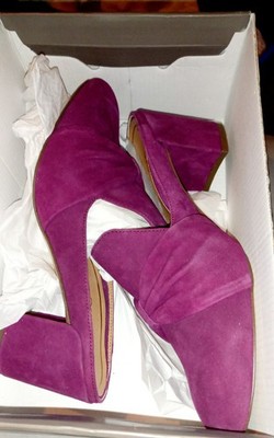Vionic, Plaza Presley Merlot Suede Square Toe Mules Purple Ortha-heel NWB