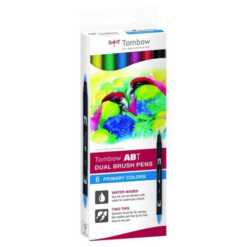 TOMBOW Brush Pen Wallet Of Primary Colours - Set of 6 Blendable - ABT Dual Tip