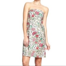 Old Navy Strapless Floral Dress 8 White Pink Cotton 