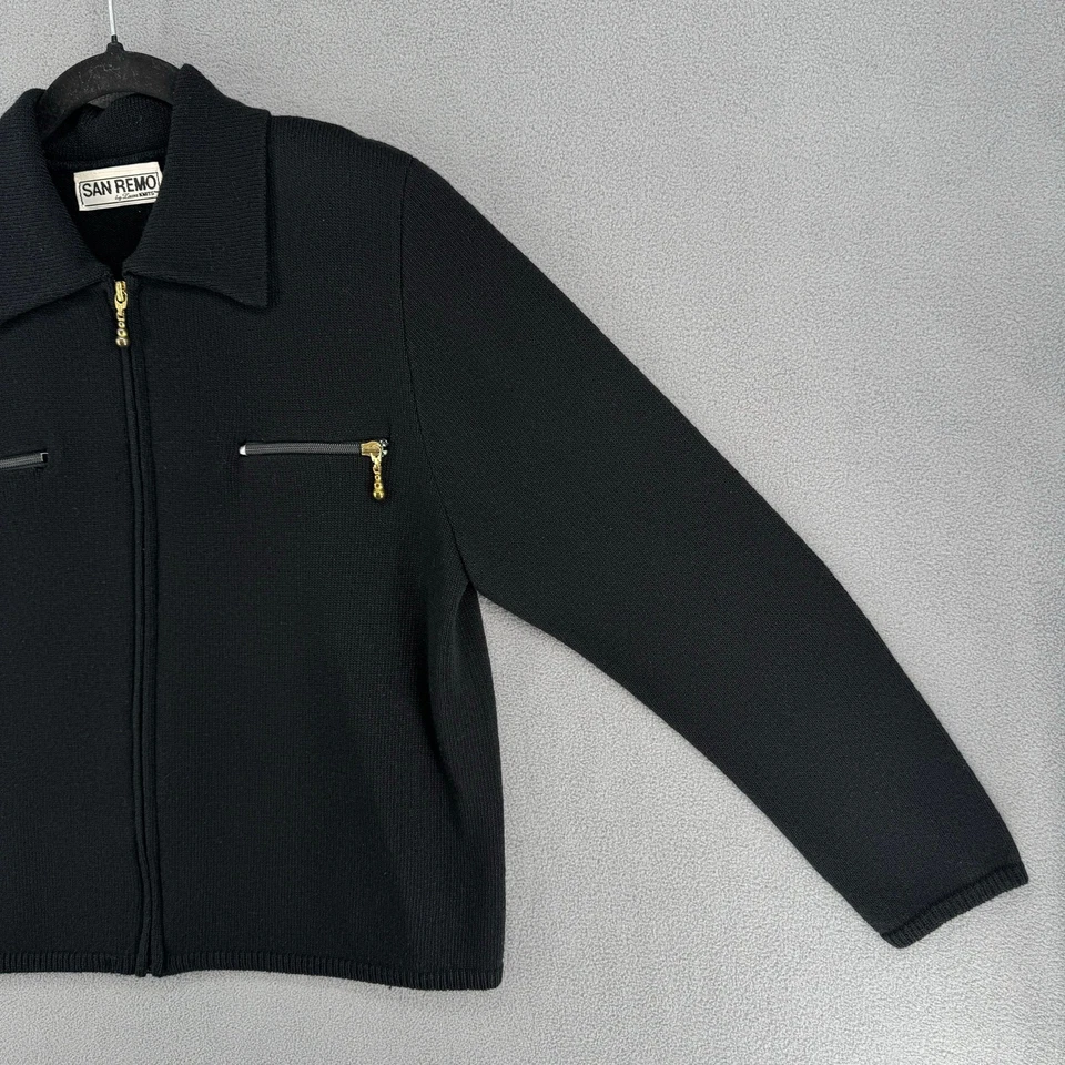 Винтажный женский вязаный свитер на молнии San Remo от Laura M черный Old Money Basic - Изображение 3 из 4