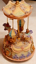 Vintage Merry-Go-Round Carousel Wind Up Music Box, working, Plays Brahms Lullaby