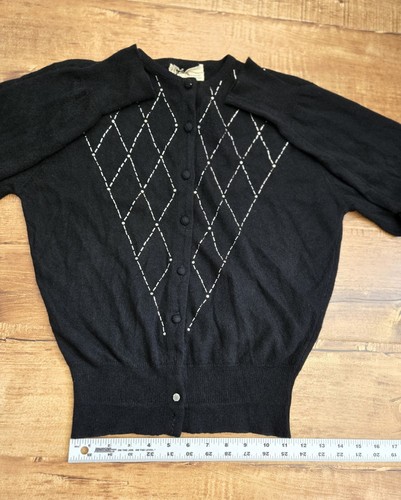VTG Dalton Cashmere Nannette Cashmeres Cardigan Women XS/S? Blck Rhinestone Knit - Picture 9 of 21