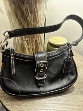 Coach Black Signature Jacquard Leather Y2K Mini Baguette Shoulder Bag