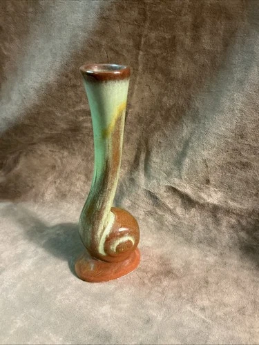1960s Frankoma art pottery brown prairie green color snail pattern Bud vase