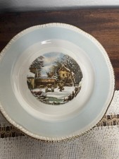 3 Homer Laughlin Bread And Butter Plates Made In USA The Farmer’s Home -Winter