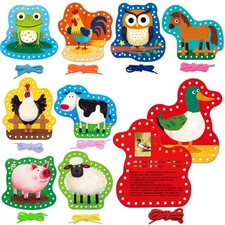 9 PCS Kids Lacing Cards, 9 Double Sided Farm Animals Sewing Cards with 9 Colo...