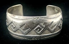 Vintage Native American Hopi Handmade Sterling Silver Abstract Overlay Bracelet
