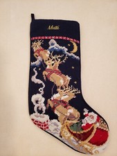 Hand-Needlepointed Christmas Stocking adorned with monogram of “Mutti” - NWOT