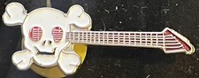 Red Eyes SKULL CROSSBONES Collectible Mini Guitar Enamel Lapel PIN 1.25" Long