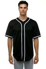 Men's Short Sleeve Plain Button Down Baseball Jersey Team Jersey