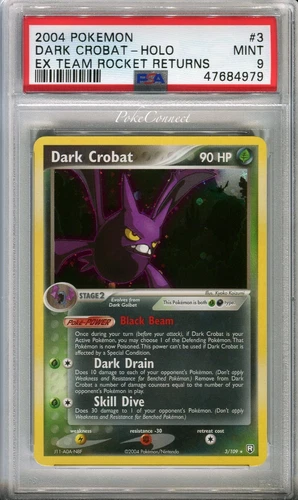 PSA 9 MINT Pokemon DARK CROBAT Holo Rare 2004 ex Team Rocket Returns #3/109
