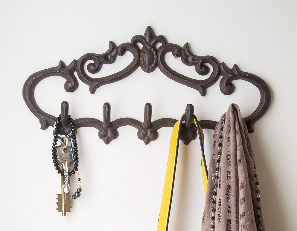 Cast Iron Wall Hanger Vintage Design with Hooks Keys Towels