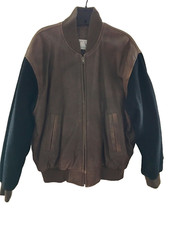 Vintage Rtw Leather Bomber Baseball Style Jacket, Size M, Brown & Black