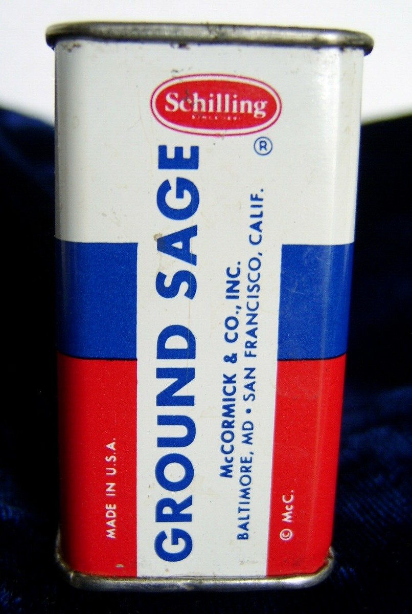 Sage Schillingスパイス缶ティン缶アメリカ製 ヴィンテージ Vintage 1950s Schilling Rubbed Sage All Metal Spice Tin 1/2 oz
