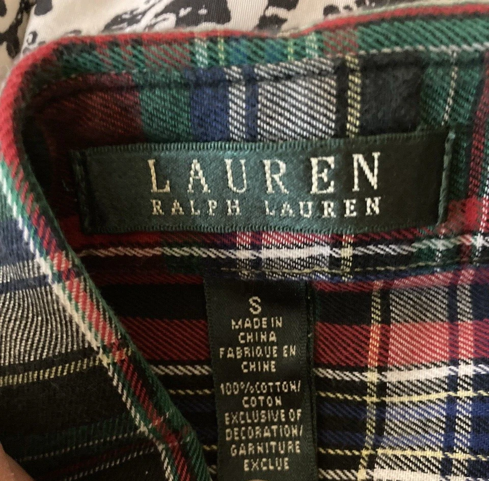 Lauren Ralph Lauren Pajama Shirt Women's Small Royal Tartan 100% Cotton Logo - Image 3 of 4