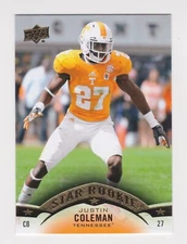 2015 Upper Deck Star Rookie RC #89 Justin Coleman Tennessee Volunteers