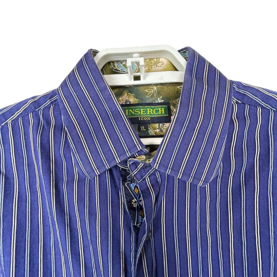 INSERCH Icon Men’s XL Blue White Striped Jacquard Cotton Shirt Button Up - Image 2 of 4