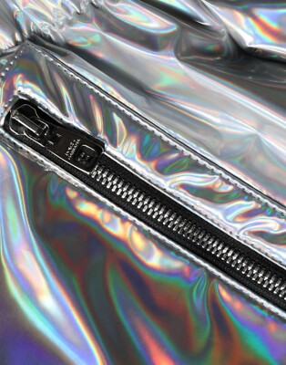 DOLCE & GABBANA Jacket Silver Iridescent Puffer Full Zip Coat IT40