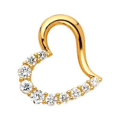 14K Yellow Gold Journey Open Heart Cubic Zirconia Pendant For Necklace or Chain