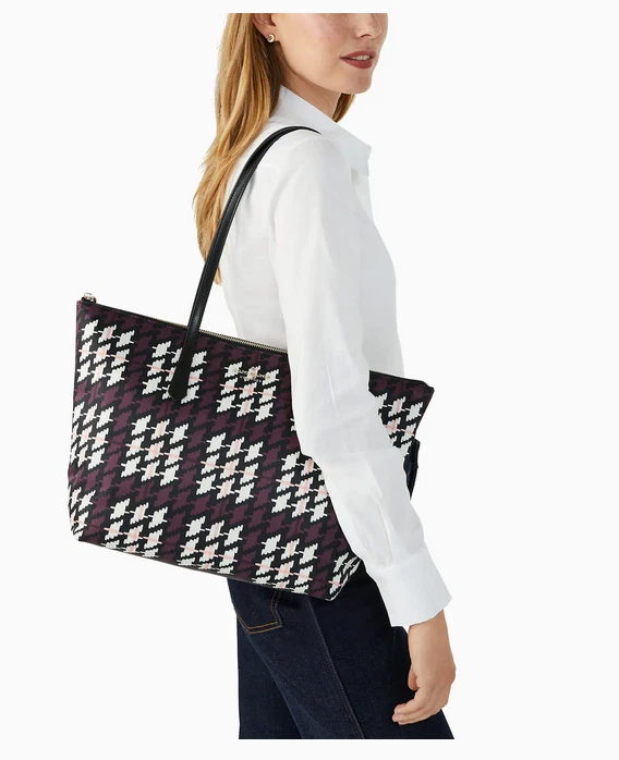 Borsa Kate Spade Kitt The Little Better in nylon grande con zip superiore pied de poule