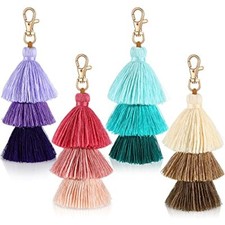 4 Pieces Pom Pom Tassel Keychain Colorful Backpack Keychain Women Cute Bag