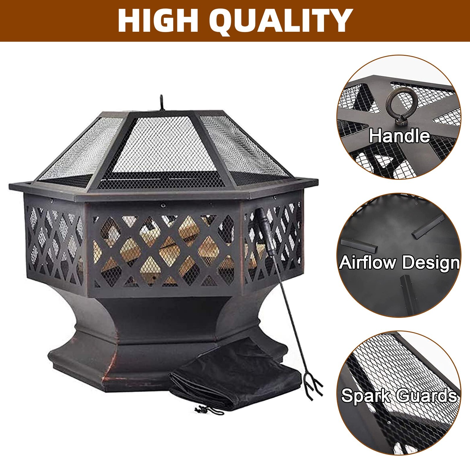 Hexagonal Fire Pits BBQ Grill Outdoor Garden Firepit Brazier Stove