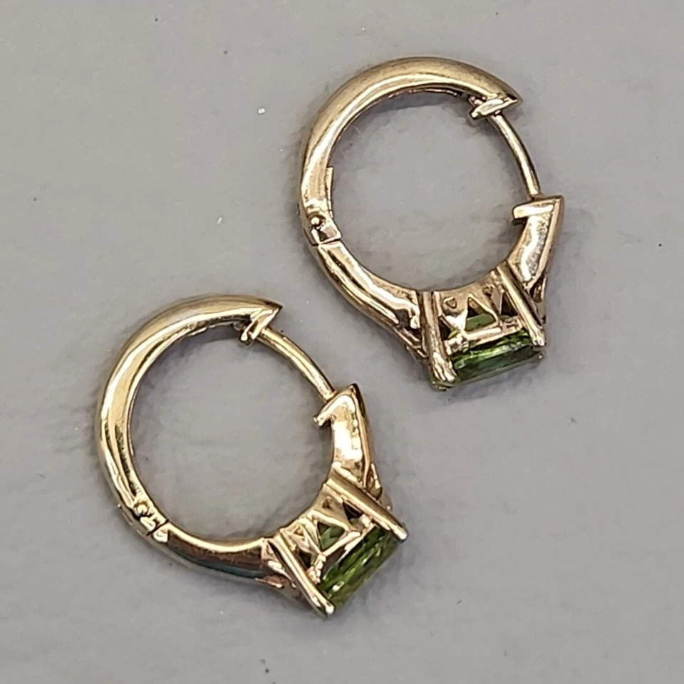 Lab Created Peridot Pierced Earrings Karis PD Green Snap Hoop Gold Plated 2cm - Image 3 of 4