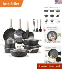 .Elegant 21-Piece Nonstick Pots and Pans Set - All-Stovetop Compatibility