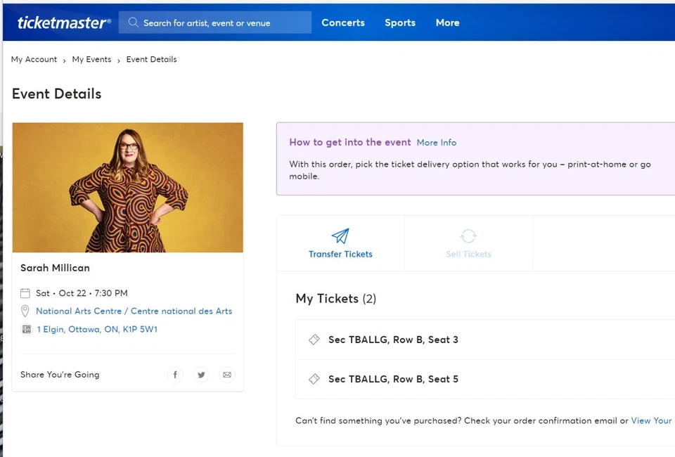 2 Tickets for Sarah Millican on 10/22/2022 National Art Centre, Ottawa, ON - Image 2 of 3