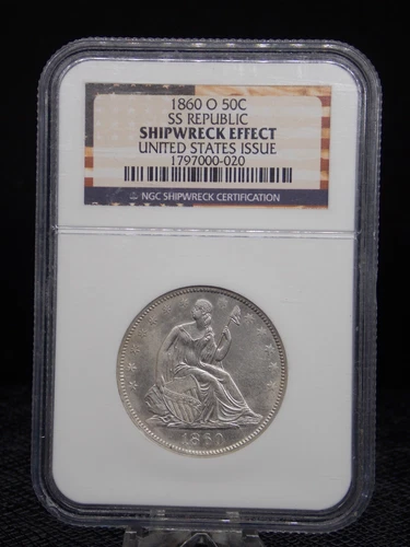 US 1860 -O NEW ORLEANS SEATED SILVER HALF DOLLAR SS REPUBLIC SLAB NGC SHIPWRECK