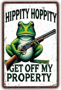 Metallschild 'Hippity Hoppity Get Off My Property' – 20x30cm, Vintage Frosch Design