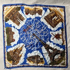 Vintage Paris France Bandana 26  Blue Scarf Accessory Tourist Travel Italy Made
