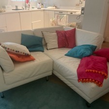 Stunning Habitat Off-White Leather Corner Sofa In Excellent Condition, Stylish