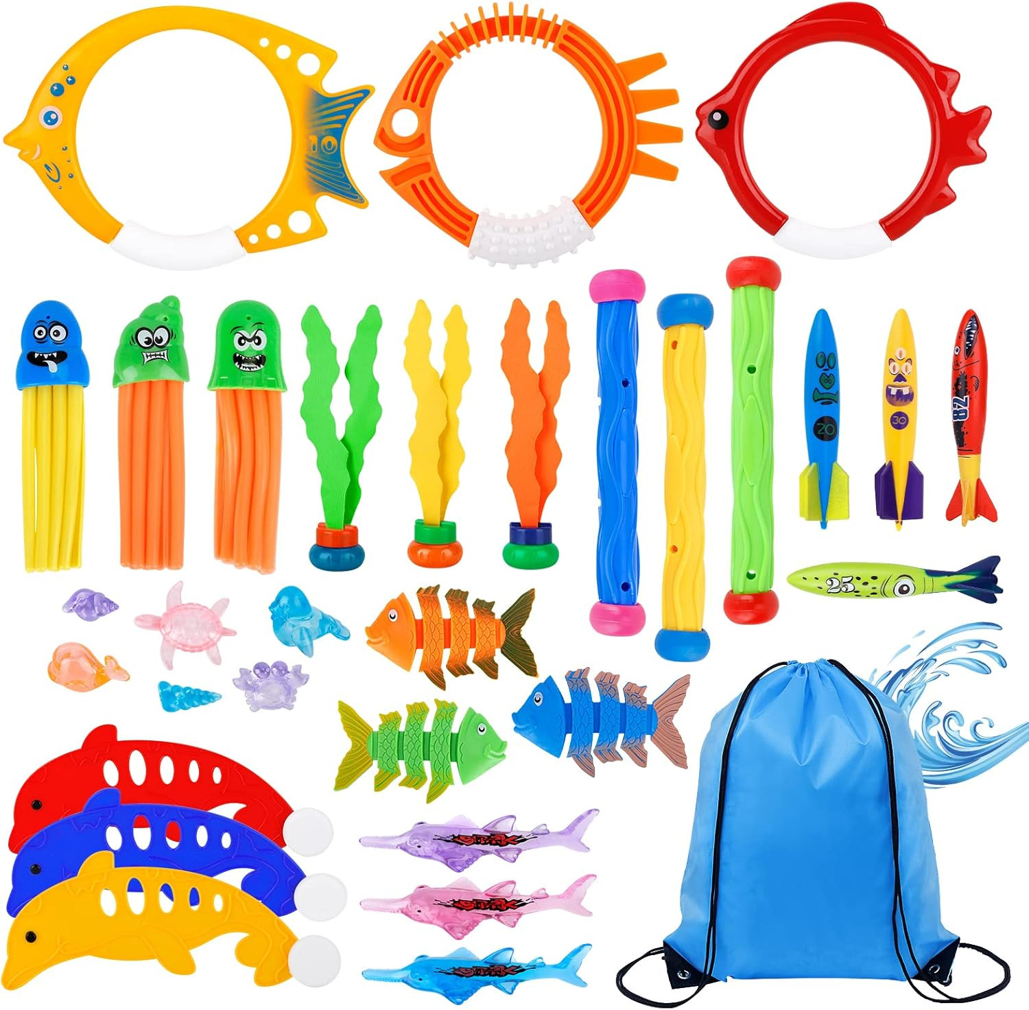 Conjunto De Juguetes De Entrenamiento De Buceo En Piscina, 38 Piezas, Juegos Acu