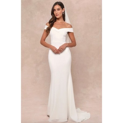 Lulus Arienne White Off-the-Shoulder Mermaid Maxi Dress Wedding Medium NWT