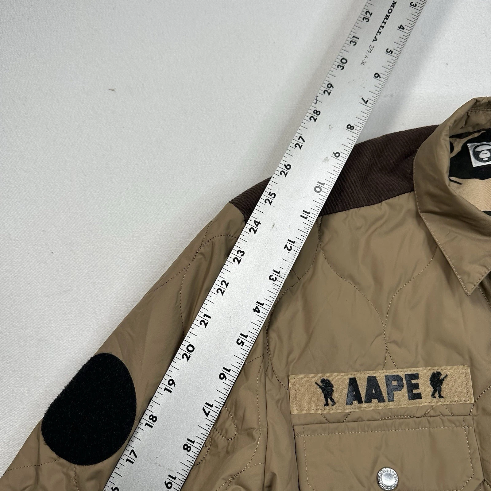 AAPE BY A BATHING APE Quilted Jacket Size Large Patches Military Beige Workwear image 15