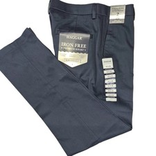 Haggar Mens No Iron Slim Straight Fit Flat Front Navy Pants Grip Waist 30x30 NWT