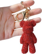 Bear Rhinestone Bling Black Bag Charm Keychain for Purse Handbag Women Gift Red