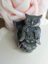 Vintage Pewter TORINO Owl Brooch/Trinket Box w/ Owl Earrings 