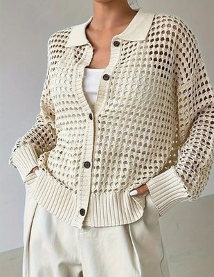 HÄKELSTRICKJACKE ELFENBEIN CREME XL RELAXED FIT UK 16 - 18