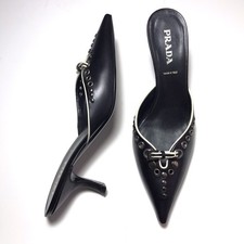 Vintage Prada Y2K Eyelet Buckle Leather Point...