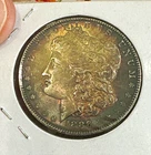 1886 Morgan Silver Dollar Rainbow Toned Blue Gold Purple Rim Toning 90% Silver