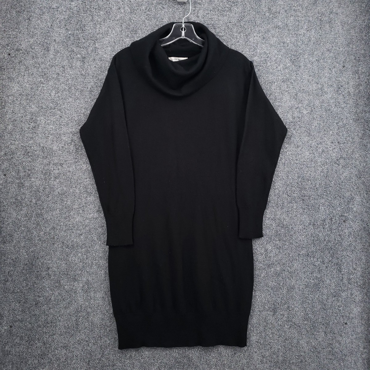 cowl neck sweater dress black Susan Bristol Womens XS Merino Wool Long Sleeve My Actual Bust is:68