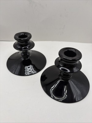 Vintage Pair Of Black Amethyst Candle Holders Art Deco 3 Inch Height Exc Fond