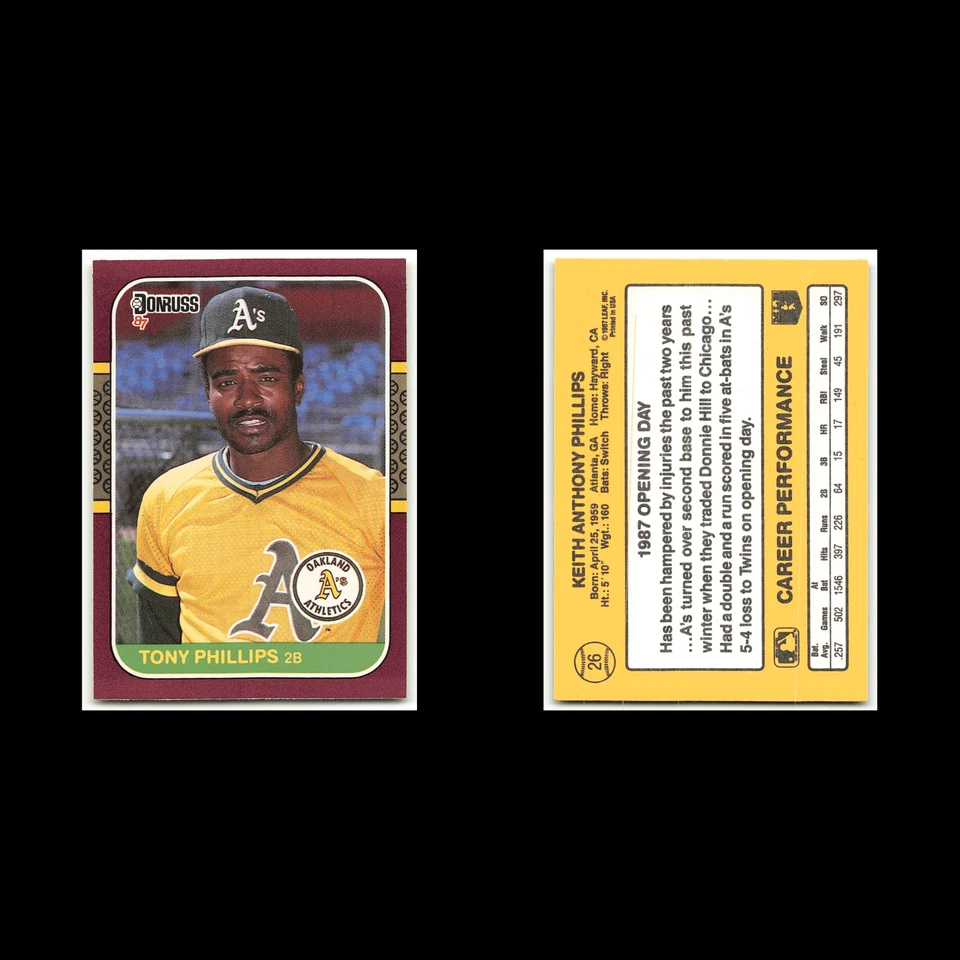 Tony Phillips #26 1987 Donruss Opening Day Oakland Athletics Baseball Card MLB - Image 3 of 3