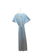 vtg vanity fair peignoir set M Gorgeous Hollywood Wrap Robe Lace Trim Baby BLue