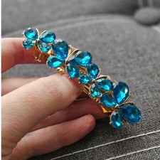 Sparkling Bright Blue Rhinestone Butterfly Gold-Tone Mixed Metal Hair Clip