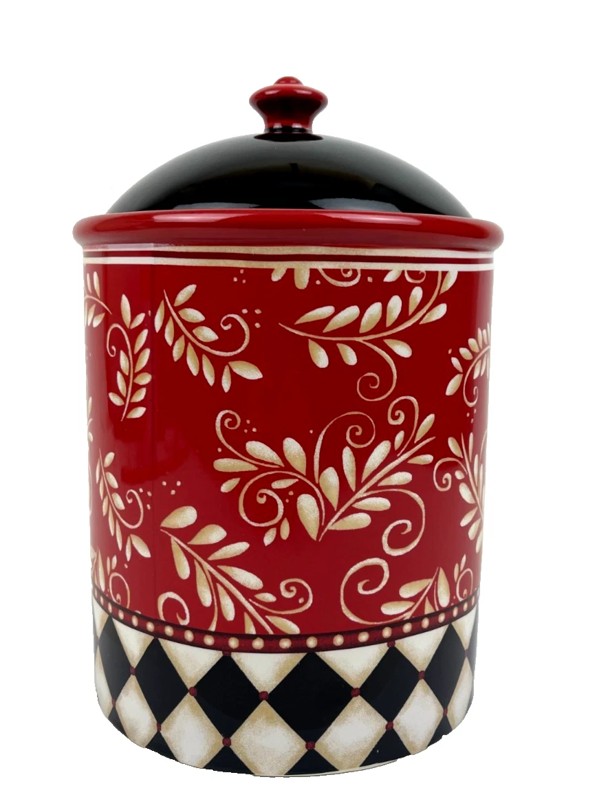 Certified International 7 Inch Covered Black & Floral Ceramic Canister