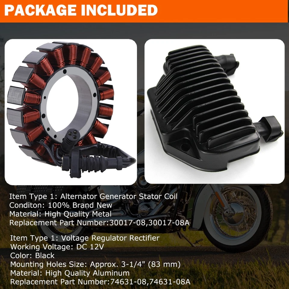 Rectificador de bobina de estator y regulador de voltaje para Harley Dyna 2008-2014 2015 2016 Foto 3 de 4